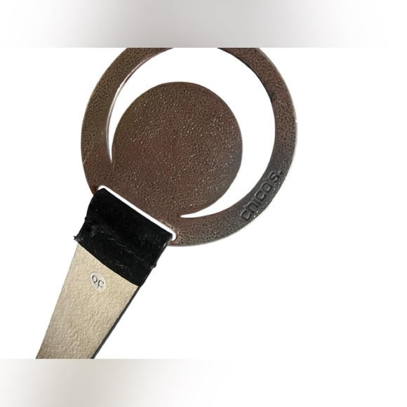 Chico’s Gold Silver Medallion Black Leather Adjustable Belt Sz M/L - Picture 5 of 6